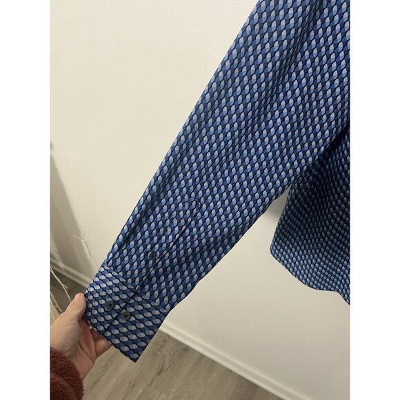 Con.struct Slim Fit Blue Geometric Print Button Up Shirt Size XL 4 Way Stretch - Picture 11 of 16